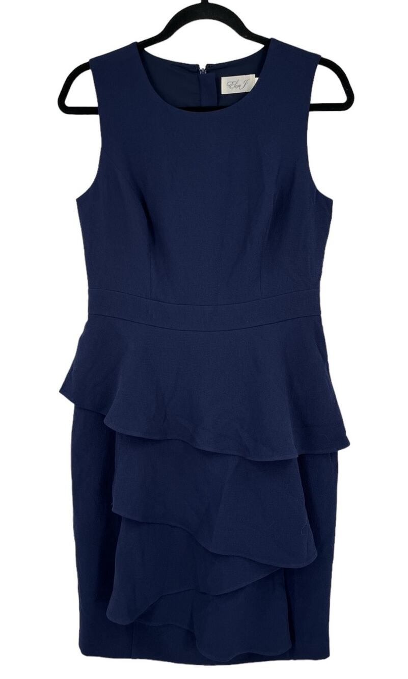 Eliza J Ruffle Cascade crepe sheath dress navy blue size 8